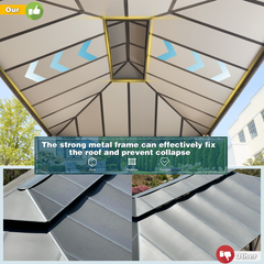 EROMMY 12' x 16' Hardtop Gazebo, Permanent Outdoor Aluminum Patio Gazebo, Double Roof, Patio and Garden, Curtains and Netting-Erommy