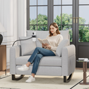 EROMMY Upholstered Oversize Rocking Chair with Adjustable Phone Handle, Nursery Rocking Chair with High Back and Side Pocket USB Port, Double Wide Rocker for Living Room, Bedroom, Nursery, Gray