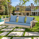 EROMMY 3 Seats Porch Swing Hanging Bench Swing Lounge Front Rattan Swing for Garden, Balcony, Blue-Erommy