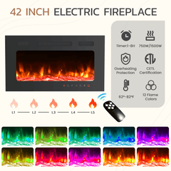 EROMMY 97 Inch Fireplace TV Stand with 42" Electric Fireplace, Fireplace Entertainment Center Media Console, Long TV Stand for Living Room, Television Stands for 100 Inch TV, Black