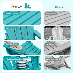 EROMMY 3-Level Adjustable Adirondack Chair with Retractable Ottoman, Folding HDPE Outdoor Chair with Cup Holders, Aruba Blue