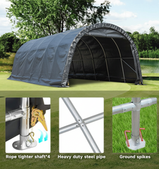 EROMMY 12 x 24 FT Heavy Duty Carport, Portable Garage with All-Steel Metal Frame and Round Style Roof, Anti-Snow Car Canopy Outdoor Storage Shelter for Car, Truck, Boat