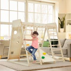 EROMMY 8-in-1 Wooden Climbing Toys for Toddlers with Slide, Monkey Bar, Climbing Wall & Rope Ladder-Erommy