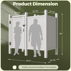 EROMMY 80"H x 80.75"W x 45.75"L White PVC Outdoor Shower Enclosure with Door, Weatherproof Privacy Stall for Pool & Beach, Durable Vinyl Construction(Flat-panel with changing room)