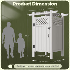 EROMMY 88.5"H x 57.5"W x 47.75"L White PVC Outdoor Shower Enclosure with Door, Weatherproof Privacy Stall for Pool & Beach, Durable Vinyl Construction(Grid-panel with roof)