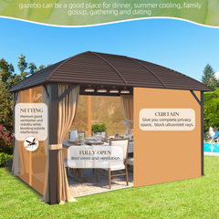 EROMMY 10' x 13' Hardtop Gazebo with Galvanized Steel Roof, Arc Roof Gazebo with Aluminum Frame-Erommy