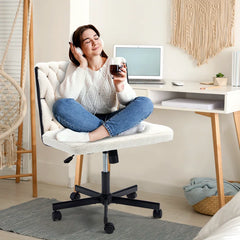 EROMMY Criss Cross Armless Chair With Wheels, height Adjustable Office Deak Chair For Office, Bedroom, Living Room, White-Erommy