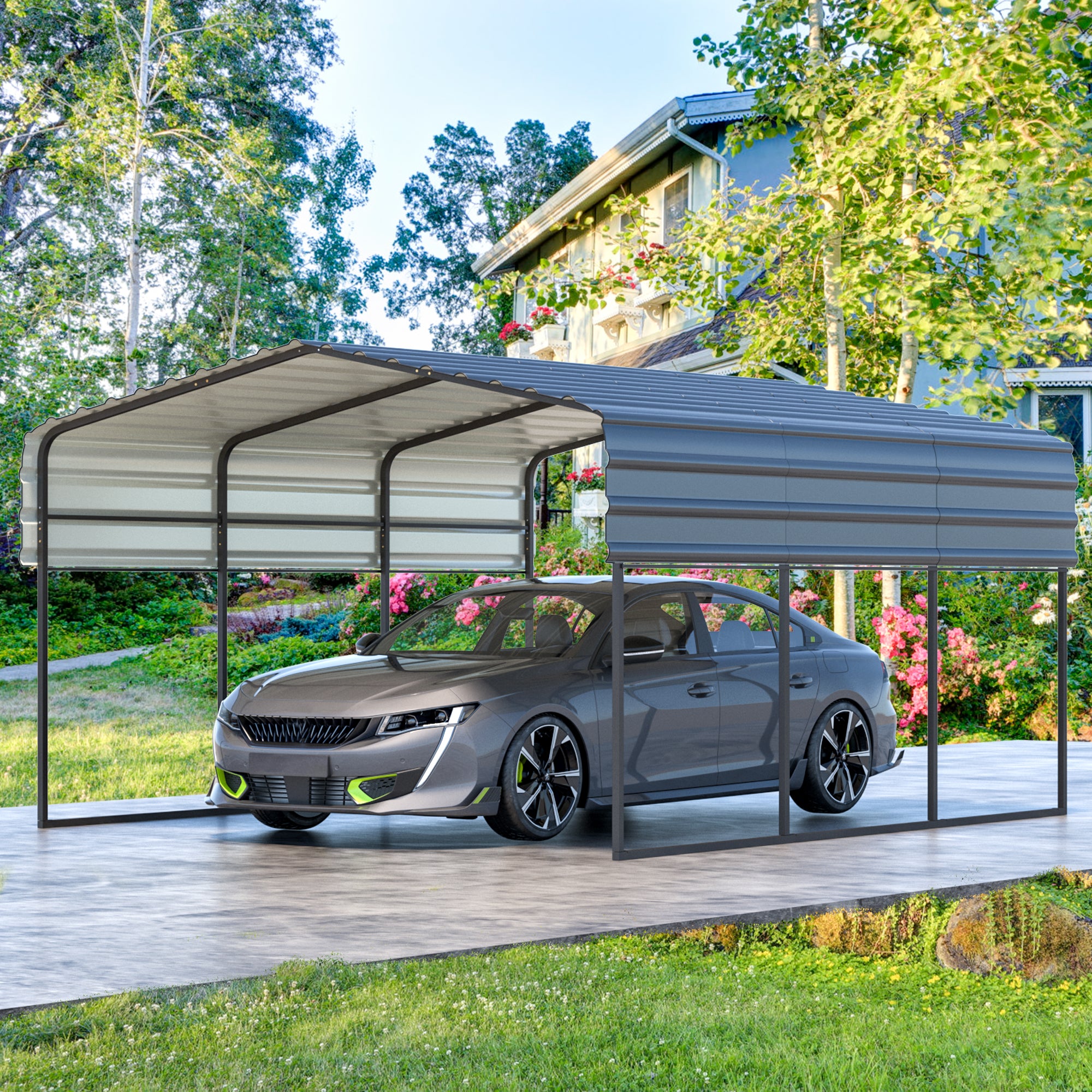 EROMMY 10’ x 15’ Metal Carport with Galvanized Roof – Sturdy Shelter f