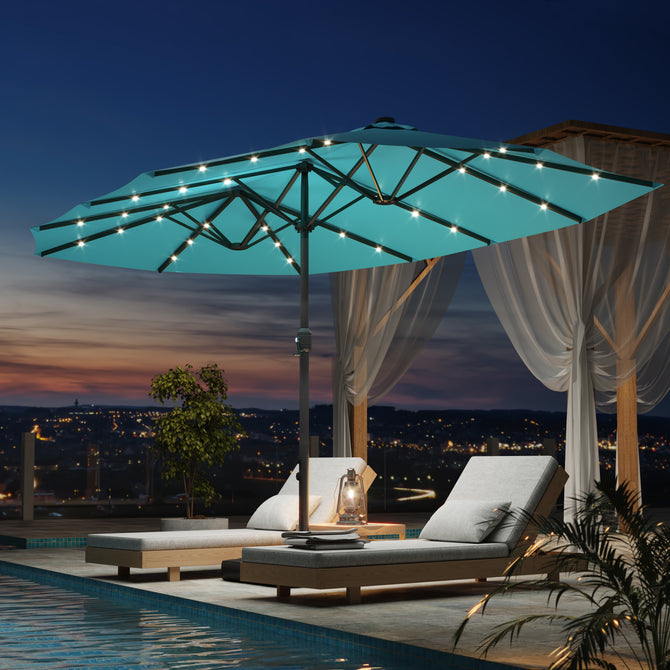 EROMMY 15 X 9 Double-Sided Large Umbrella with Solar LED - Blue-Erommy