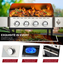 EROMMY Outdoor Burner BBQ Propane Gas Grill - 58000 BTUs Stainless Steel Patio Barbecue Grill with Stove and Side Table - Black - Propane Gas-Erommy