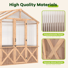 EROMMY 8x7.4x8.5 FT Wooden Spruce Walk-in Greenhouse with UV Protection-Erommy