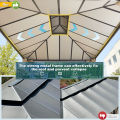 EROMMY 12' x 14' Hardtop Permanent Outdoor Aluminum Patio Gazebo with Double Roof for Patio and Garden, Curtains and Netting-Erommy