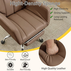 EROMMY Ergonomic Cross Legged Office Chair with Footrest,Big and Tall Leather Executive Chair with Reversible Armrest,Lumbar Pillow and Wheels,155° Reclining Computer Wide Desk Chair for Home,Office (Brown)