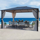 EROMMY Patio Hardtop Gazebo 10’x12’ Aluminum Frame Gazebos with Netting & Curtain - Erommy
