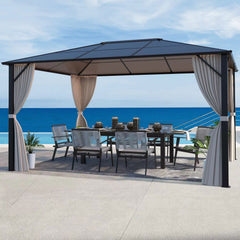 EROMMY Patio Hardtop Gazebo 10’x12’ Aluminum Frame Gazebos with Netting & Curtain - Erommy