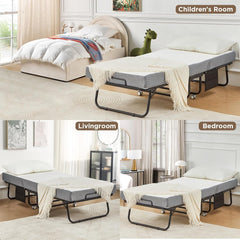 EROMMY Folding Bed with Mattress, Portable Rollaway Guest Bed for Adults with 5 Inch Foam Mattress,75” x 38”-Erommy