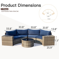 EROMMY Outdoor Patio Furniture Set, 7-Piece Half-Moon Wicker Patio Sofa Set with Storage Table, Blue