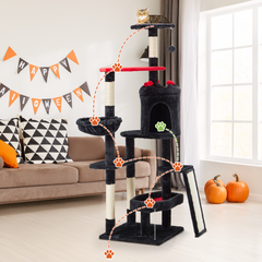 EROMMY Gothic Tall Cat Tree, 61 inch Multi-level Cat Tower for Cats Indoor, Spooky Hanging Toy and SIsal Scratching Post Included, Multi-Level Platform, Halloween Decor-Erommy