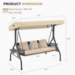 EROMMY 3-Person Outdoor Wicker Porch Swing Bed for Patio Khaki-Erommy