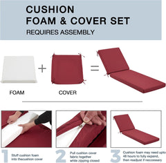 EROMMY Outdoor Lounge Chair Cushion Replacement Set of 2, Wine Red-Erommy