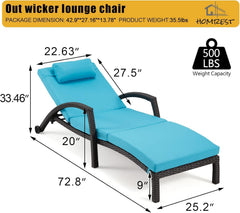 EROMMY Chaise Lounge Chairs Set of 2 for Outside, PE Rattan Wicker Patio Pool Lounge Chair-Erommy