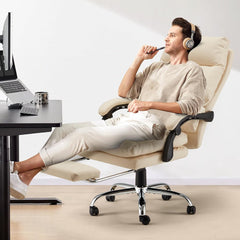 Erommy Reclining Executive Office Chair with Heat, Massage and Footrest, Beige-Erommy