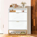EROMMY Shoe Cabinet with 2 Flip Drawers and Open Storage, White-Erommy