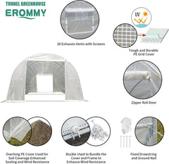 EROMMY 40'×12'×7.5' Greenhouse, Large Walk-in, Portable Greenhouse with 2 Roll-up Zippered Doors&20 Screen Windowst, White