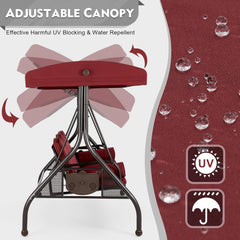 EROMMY 3-Seat Patio Porch Swing with Adjustable Canopy, Wine Red-Erommy