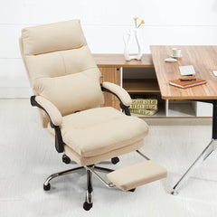 Erommy Reclining Executive Office Chair with Heat, Massage and Footrest, Beige-Erommy