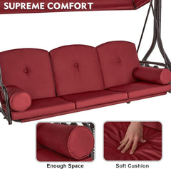 EROMMY 3-Seat Patio Porch Swing with Adjustable Canopy, Wine Red-Erommy