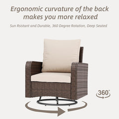 EROMMY 3 Piece Outdoor Swivel Chairs -All Weather Wicker Patio Bistro Table and Chairs Set, Khaki-Erommy