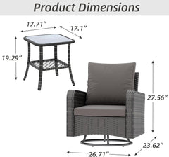 EROMMY 3 Piece Outdoor Swivel Chairs -All Weather Wicker Patio Bistro Table and Chairs Set, Grey-Erommy