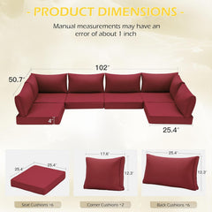 Outdoor Replacement Cushions for 6-Seat Patio Conversation Set, Wine Red | erommy
