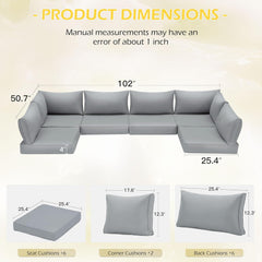 Outdoor Replacement Cushions for 6-Seat Patio Conversation Sets, Light Gray | erommy