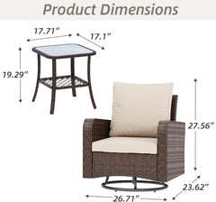 EROMMY 3 Piece Outdoor Swivel Chairs -All Weather Wicker Patio Bistro Table and Chairs Set, Khaki-Erommy