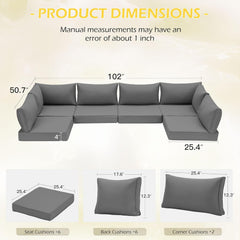EROMMY Outdoor Replacement Cushions for 6-Seat Patio Furniture Sets, Gray