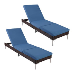 EROMMY Outdoor Chaise Lounge Chair Set of 2 with Adjustable Backrest, Navy Blue