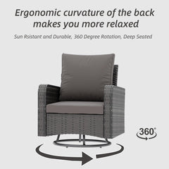 EROMMY 3 Piece Outdoor Swivel Chairs -All Weather Wicker Patio Bistro Table and Chairs Set, Grey-Erommy