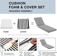 EROMMY Outdoor Lounge Chair Cushion Replacement Set of 2, Black Stripes-Erommy