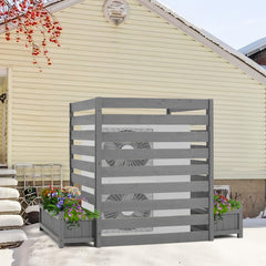 EROMMY No-Dig Privacy Fence with Planter Box - 3 Panels, 33" W x 39" H Durable Outdoor Patio Wood Screen for AC Unit, Trash Hide & Floral Garden Bed, Grey