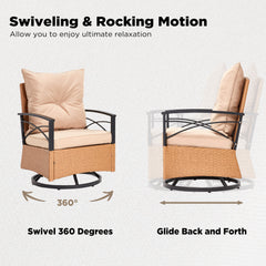 EROMMY 3-Piece Patio Swivel Rocker Set with Rattan Coffee Table, Beige-Erommy