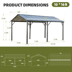 EROMMY Metal Carport 10' x 16' Heavy Duty, Multi-Use with Powder-Coated Steel Roof and Frame, Outdoor Carport Canopy-Erommy