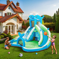 EROMMY Inflatable Bounce House, Bounce House with Water Slide for Kids 3-8, 480W Blower for Outdoor Backyard-Erommy