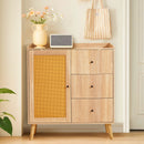 EROMMY Modern Cabinet with Rattan Door and 3 Drawers for Living Room, Kitchen, and Dining Room-Erommy