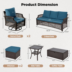 EROMMY 2 Piece All-Weather Outdoor Wicker Ottoman, Patio Footrest & Extra Seat with Thick Cushion (Turquoise)