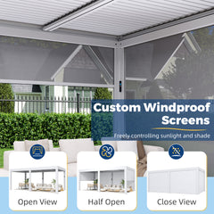 EROMMY 10' x 20' Outdoor Pergola with LED Lights, Aluminum Gazebo with Motorized Louvers & Side Screens for Patio, Backyard & Poolside, White