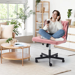 EROMMY Criss Cross Armless Chair With Wheels, height Adjustable Office Deak Chair For Office, Bedroom, Living Room, Pink-Erommy