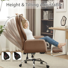 EROMMY Ergonomic Cross Legged Office Chair with Footrest,Big and Tall Leather Executive Chair with Reversible Armrest,Lumbar Pillow and Wheels,155° Reclining Computer Wide Desk Chair for Home,Office (Brown)