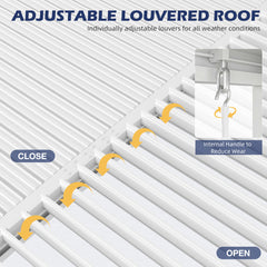 EROMMY 10' x 12' Outdoor Pergola with Adjustable Louvered Roof & Integrated Drainage, Heavy-Duty Metal Louvered Pergola for Patios, White